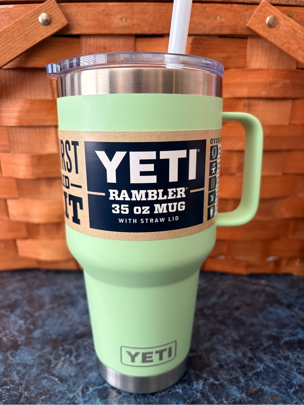 Yeti Rambler 35 oz Mug in Mint Green with Straw Lid